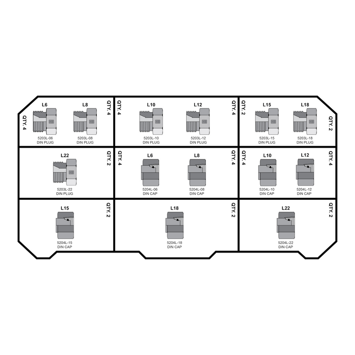 DIN (Light) Cap & Plug Kit 36pc - HB2027-004