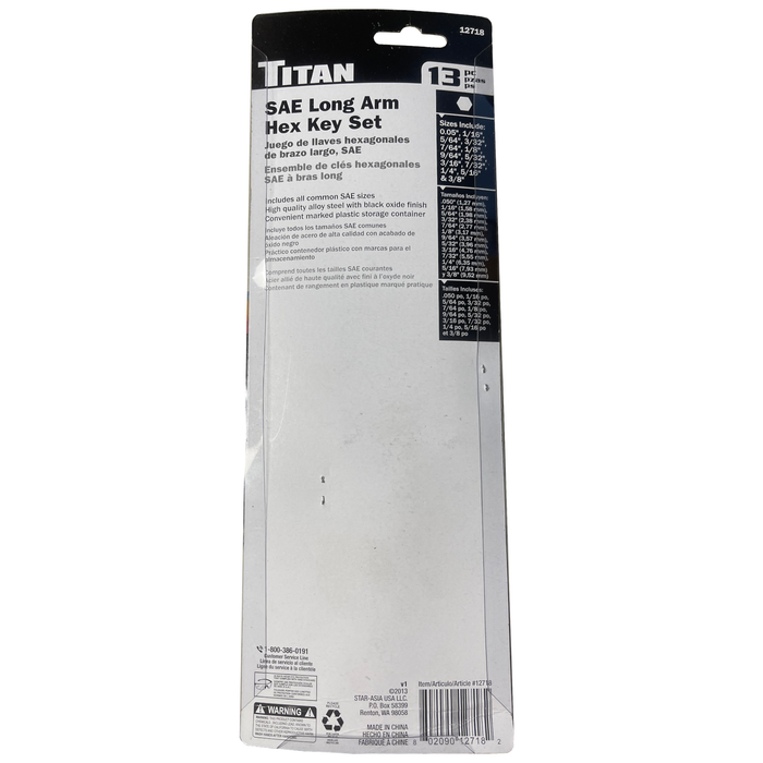 Titan SAE Long Arm Hex Key Set (12718)