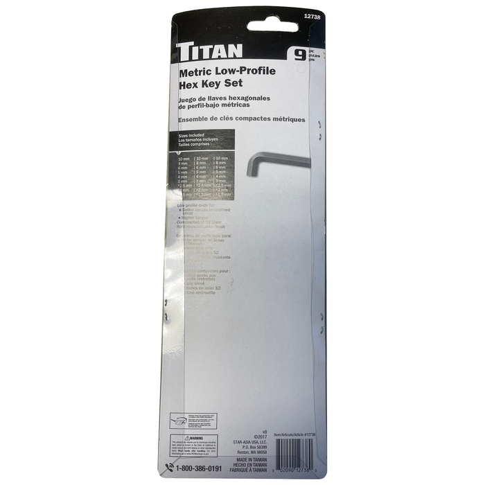 Titan Metric Low-Profile Hex Key Set (12738)