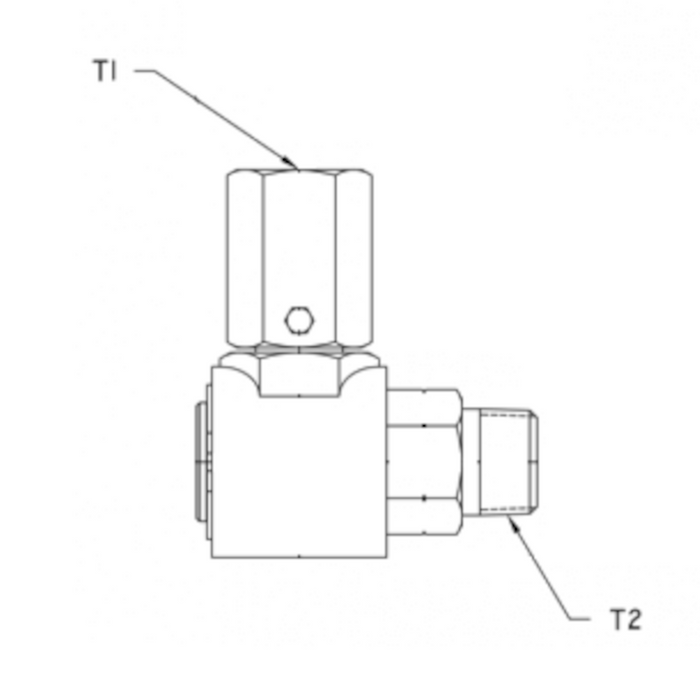 In-Line Dual Plane 1/4" FNPT x 1/4" MNPT 90 Degree Live Swivel - 9SS6PF4-P4